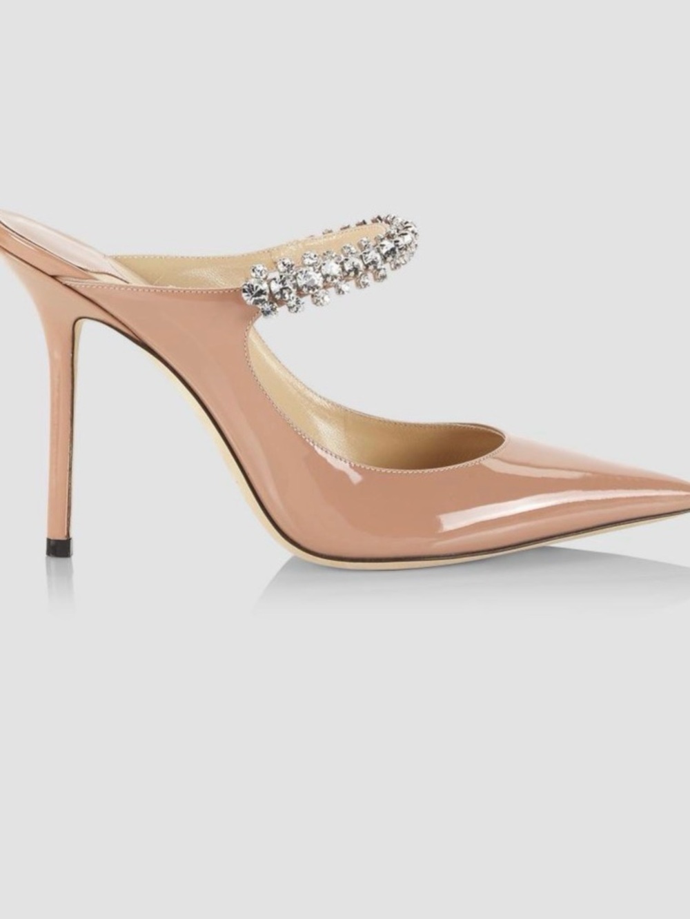 Jimmy Choo Blush Patent Leather Pointed-Toe Mules with Crystal Strap